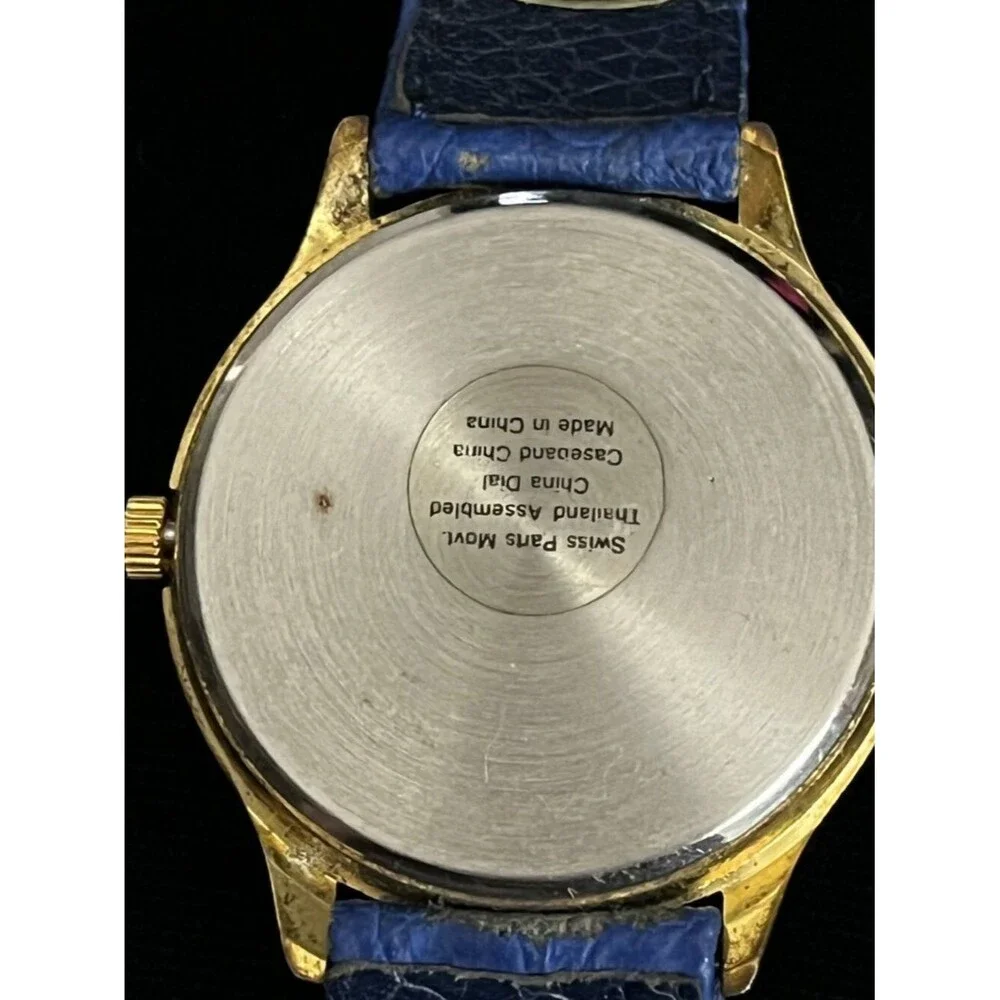 Ronica Gold Rhinestone Watch Blue Leather New Battery
